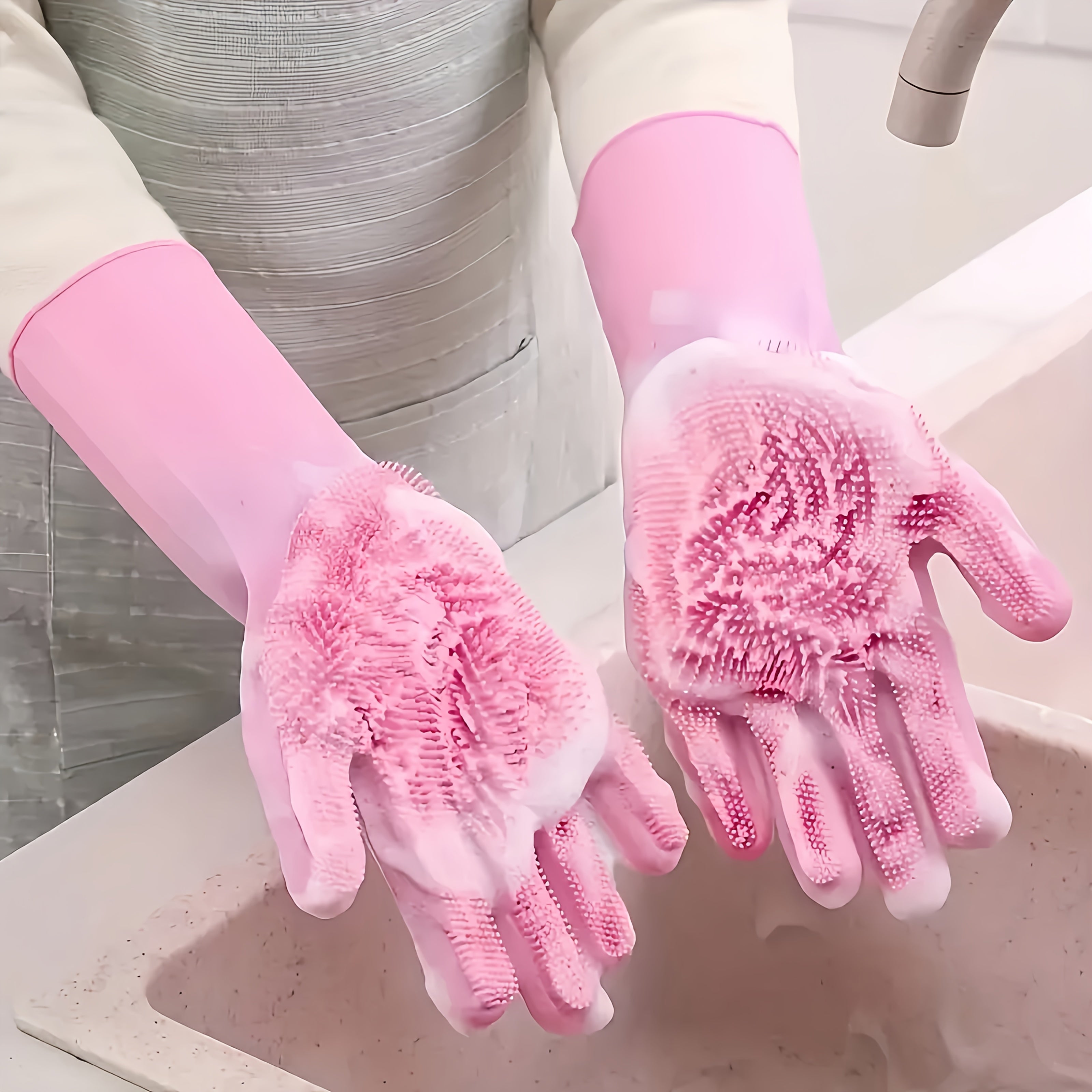 Silicone Dishwashing Gloves with Scrubber